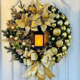 elvesmall 30cm Christmas Wreath With Lantern Front Door Garland With Large Bow Seasonal Ornament Christmas Decoration For Front Door Wall