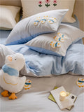 elvesmall High-end Double Yarn 100% Cotton Bedding Set Lovely Cartoon Embroidery Queen Duvet Covet Set Pure Cotton Air-Permeable Bed Sets