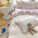 elvesmall Small Fresh Lace Embroidery Thickened Milk Flour Four Piece Set Of Farai Flour Winter Quilt Covers, Bed Sheets, Warm Bedding