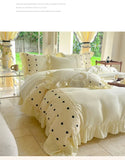 elvesmall Korean Princess Style Chiffon Bedding Set 100% Cotton Elegant King Size Duvet Cover Set with Sheets Quilt Cover and Pillowcases