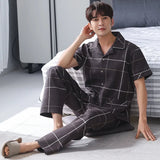 elvesmall  High Quality Pyjamas Men Spring Summer Pure Cotton Breathable Pajamas Short Sleeved Cardigan Casual Male Home Cloth Suit Youth