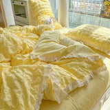 elvesmall Korean Princess  Bedding Set Duvet Cover Ins Style Wash Cotton Solid Color Summer Soft Bed Sheet Set Comforter Set Quilt Cover