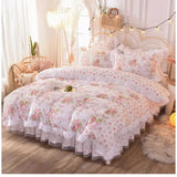 elvesmall Korean Style Bedding Set Cotton Fresh Garden Princess Lace Ruffles Pillowcase Supper King Size Duvet Cover Bed Set