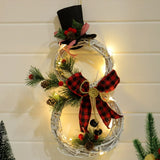 elvesmall Christmas Luminous Snowman Wreath Garland Led Light Door Decoration Artificial Home Window Wall Background Door Hanging Ornament