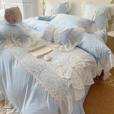 elvesmall Korean Princess Bedding Set Lace Bow  Beauty Solid Color Lace Ruffle Quilt Cover Luxury Girls Wedding Home Textiles Duver Cover