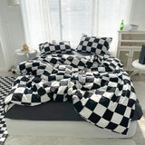 elvesmall Checkerboard Bedding Comforter Set with Pillowcase bed sheet Single Full Size Bed Linen Duvet Cover Set Queen/King Double Single