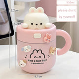 elvesmall -  1pc Bear Coffee Thermal Cup For Hot Cold Drinks Water Tea Milk Thermos Mug Stainless Steel Cup With Straw Lid Portable Bottle