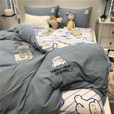 elvesmall Bedding Set Home Textiles Pure Cotton Washed Cotton Embroidered Bed Sheet Quilt Cover Pillowcase Four-Piece Set