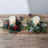 elvesmall Christmas Candlestick Wreath Artificial Berry Garland Candle Ring Xmas Table Decoration Fake Leaves Wreath For Candle Holder
