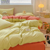 elvesmall Iins Seersucker Washed Cotton Four-Piece Bedding Set Cotton Solid Color Quilt Cover Set Bedding Three-Piece Set Bed Sheet