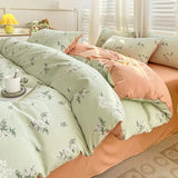 elvesmall Washed Cotton Bedding Cover Set with Pillowcase bed sheet Single Full Size Bed Linen Duvet Cover Set Queen/King Double Size