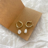 elvesmall Baroque Pearl Gold Color Hoop Earrings For Women Thick Circel Round Hoops Pearl Beads Ear Rings Korean Jewelry