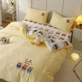 elvesmall Bedding Set Home Textiles Pure Cotton Washed Cotton Embroidered Bed Sheet Quilt Cover Pillowcase Four-Piece Set