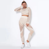 srczz Hollow Out Seamless Yoga Set Sport Outfits Women Black Two 2 Piece Crop Top Bra Leggings Workout Gym suit Fitness Sport Sets