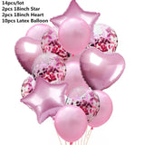elvesmall 14pcs Rose Gold Mix Star Heart Confetti Latex Balloons Birthday Party Decorations Kids Adult Wedding Anniversary Globos Supplies