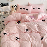 elvesmall Girly Bow-knot Duvet Cover Set Pink Polyester Comforter Cover Soft Quilt Cover Girls Bedroom Decor Bedding Set with 2 Pillowcase