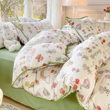 elvesmall Pastoral Girls Flower Bedding Sets, Washed Cotton Bed Linens, Soft Quilt Cover Sheet Set, Simple Bedspread, Home Textiles