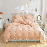 elvesmall Lace Ruffles Bedding Set White and Gray Color Bedclothes for Boys/Girls Full Size Quilt Cover Sets Queen/King Bed Linen Sets