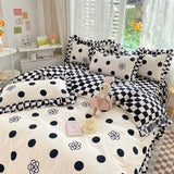 elvesmall Ins Pink Princess Lace Love Heart Duvet Cover Pillowcase and Bed Skirt Sheet for Girls Bedding Linen 4pcs Home Textiles