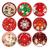 elvesmall 90cm Christmas Tree Skirt Red Rustic Snowflake Santa Claus Printed Xmas Tree Carpet Christmas Decor Mat New Year Decor For Home