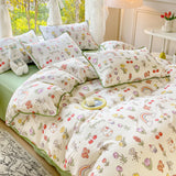 elvesmall Pastoral Girls Flower Bedding Sets, Washed Cotton Bed Linens, Soft Quilt Cover Sheet Set, Simple Bedspread, Home Textiles