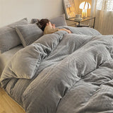elvesmall Luxury Winter Thicken Warm Velvet Bedding Set Nordic Double Duvet Cover Set 4pcs Plush Queen Quilt Cover Bed Sheet Pillowcase