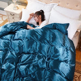 elvesmall Solid Color Bedding Set with Silk Duvet Cover Bed Sheet Pillowcase Luxury Satin Bedsheet King Queen Double Twin Size