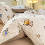 elvesmall Korean Style Seersucker  Washed cotton Bedding Set  Girls Twin Queen Size Duvet Cover   Bed Linens Kids Fashion