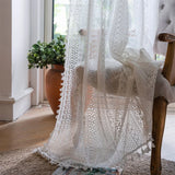 elvesmall Curtains for Home Decoratation American Style White Crochet Hollow Tassel Blackout Bedroom Kitchen Living Room Window Curtain