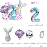 elvesmall Mermaid Party Balloons 32inch 1 2 3 Foil Number Balloon Girls' Mermaid Tail Birthday Party Decorations Baby Shower Helium Globos
