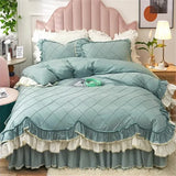 elvesmall  Girls Princess Bedding Set Luxury Ruffle Bed Linen Pure Cotton Quilt Cover Bed Sheet Pillowcase Bedroom Decor Bed Comforter Set