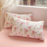 elvesmall Botanical Floral Duvet Cover Single/Queen, Washed Cotton Garden Flower Pattern Comforter Cover 3Pcs Reversible Pink Bedding Set