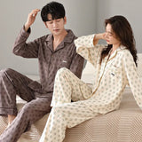 elvesmall  High Quality Men Pajamas Suit Long-sleeved Pure Cotton Couple Loungewear Set Soft Warm Autumn Winter Sleepwear Women Pyjamas