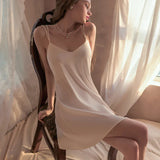 elvesmall  Sexy Women Sleepwear Sling Back Silk Sexy Pajamas For Sleeping Women Soft Nightgown Pajama Women's Party Dress Women's Lingerie