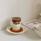 elvesmall  -  Korean Transparent Glass with Letter Retro Coffee Cup Couple Dessert Milk Tea Cup Water Glass Cute Coffee Mugs