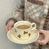 elvesmall  -  Kawaii Bear Coffee Cup And Saucer Cute Creative Ceramic Coffee Mug Set Korean Home Office Milk Tea Water Breakfast Cup Gift