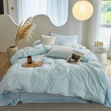 elvesmall 100%Washed Microfiber Solid Plain Beige Bedding Set Double Queen King 4Pcs Duvet Cover Set 1Flat Sheet 2Pillowcases