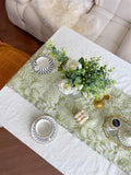 elvesmall Spring Pastoral Style Table Runner with Waterproof Green Plant and Flower Print for Home Decoration Coffee Table Decor Mariage