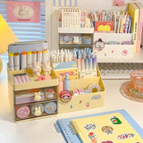 elvesmall Multifunctional Kawaii Pen Holder Organizer Desktop Stationery Pencil Storage Box Drawer Desk Cute Ins Multi-layer Storage Box