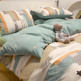 elvesmall High Quality Cotton Printed Four-piece Set Small Fresh Style Home Quilt Cover Fitted Sheet Pillowcase Soft Comfortable Bedding