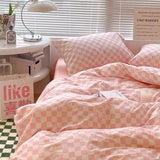elvesmall Blue Checkerboard Print Bedding Sets Nordic Duvet Cover Simple Lattice Quilt Cover Bed Sheet For Kdis Adults Bedclothes
