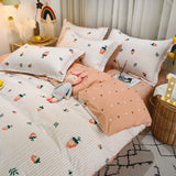 elvesmall Cute Beautiful 100% Cotton Bedding Set: 1 Duvet Cover 2 Pillowcases 1 Fitted Sheet, Soft Breathable for Single or Couple Bed