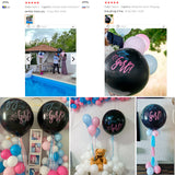 elvesmall Boy or Girl Gender Reveal Party Decoration 36'' Giant Black Latex Balloon Blue Pink Confetti Baby Shower Globos Supplies