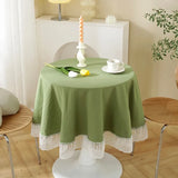 elvesmall Dustproof Round Tablecloth with Elegant Lace Edge and Cotton Fabric Kitchen Decor Party Table Decoration Machine Washable