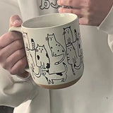 elvesmall  450ML Creative Hand-painted Ceramic Mug Vintage Cartoon Animal Kitten Milk Coffee Cup Kawaii Cat Nordic Kitchen Coffee Mugs Gift