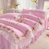 elvesmall Princess Style Korean Bed Skirt Bed Sheet Embroidered Ruffle Lace Quilt Cover Ins Bedding For Girls Luxury Home Textiles