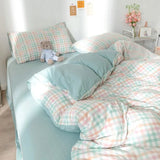 elvesmall Blue Checkerboard Print Bedding Sets Nordic Duvet Cover Simple Lattice Quilt Cover Bed Sheet For Kdis Adults Bedclothes