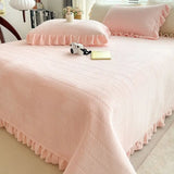 elvesmall  Winter Plush Luxury Bed Sheet Set Home Textiles Korean Simple Solid Colour Double Bedspread Pillowcase 3pcs Queen Bedding Set