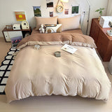 elvesmall New Duvet Cover Super Soft Pure Color Wash Quilt Cover 4-piece Bedding Set 3-piece Dormitory 180x220 200x230 Skin-friendly