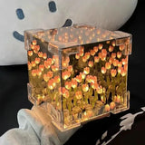 elvesmall 3D Cloud Tulip LED DIY Flower Sea Night Light Mirror Table Lamps Bedroom Ornaments Decoration Mirror Table Lamps Bedside Gift